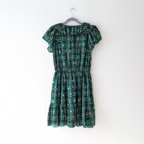 TROVATA Birds of Paradis Marcella Green Floral Cotton Tiered Mini Dress, size S - Picture 3 of 8